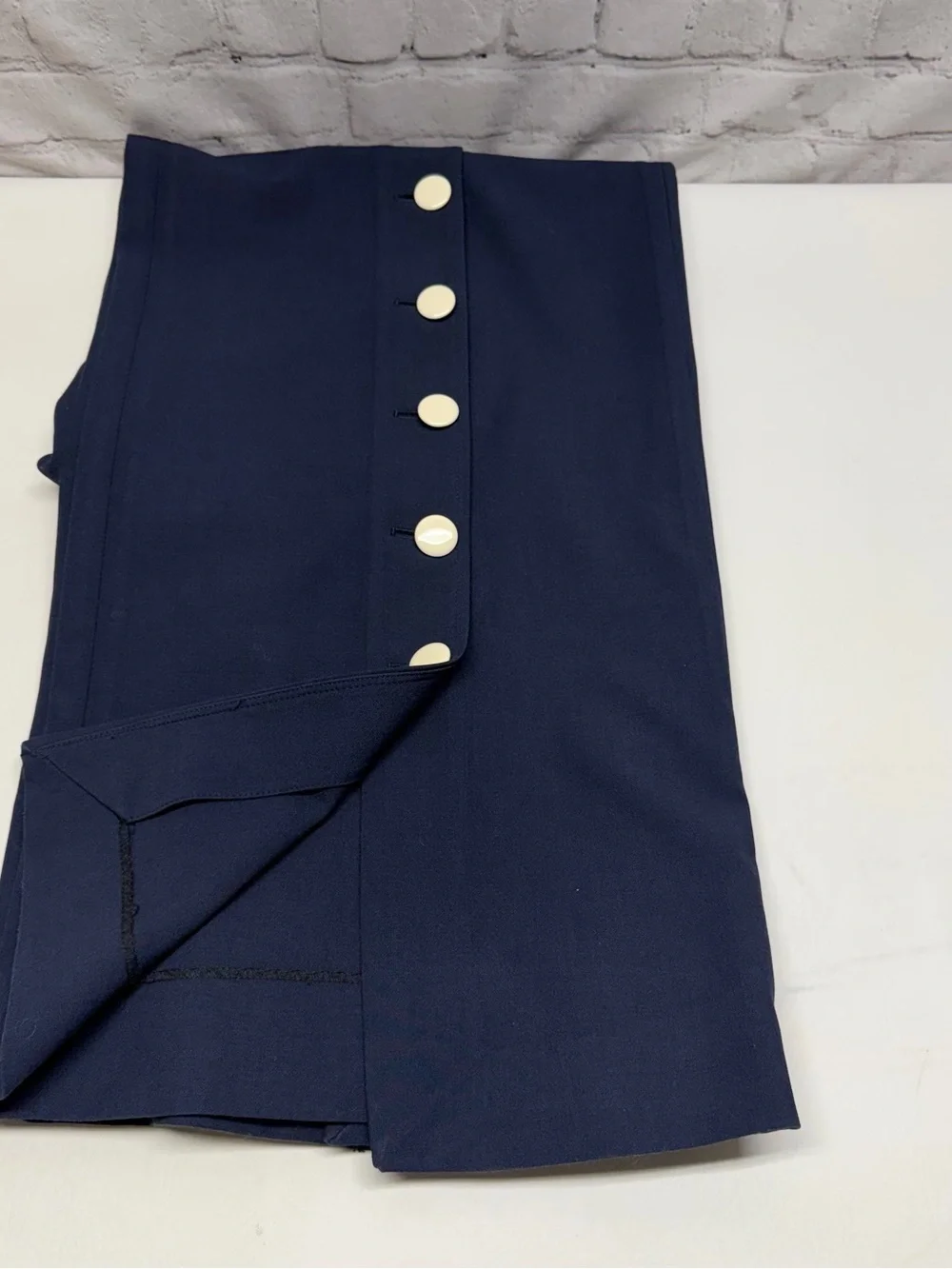 Tory Burch Navy Wide-Leg Sailor Pants with Cream Buttons size 8